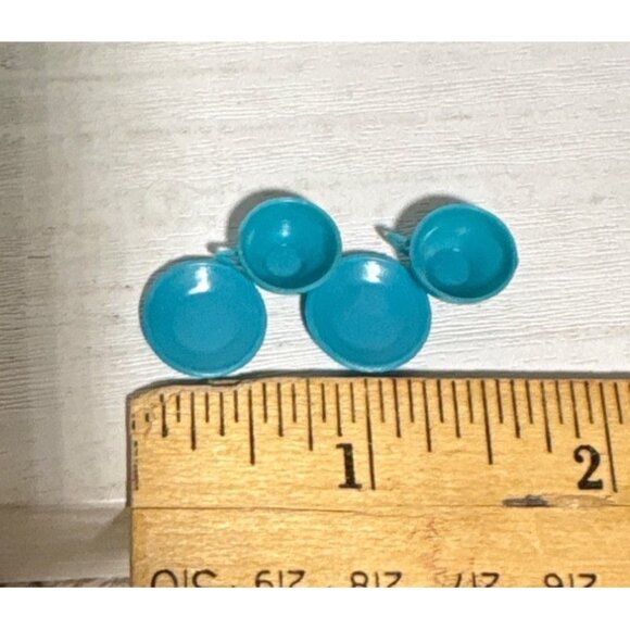 Miniature Marx Little Hostess Turquoise Tea Cups & Saucers Set Of 2 Dollhouse - Picture 4 of 5